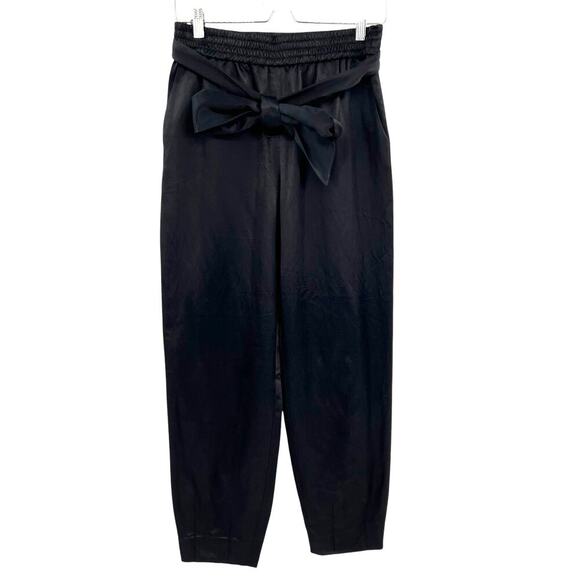 Alice + Olivia Pants Pull-on Tie Waist Belted Tapered Leg Satin Black Size 6